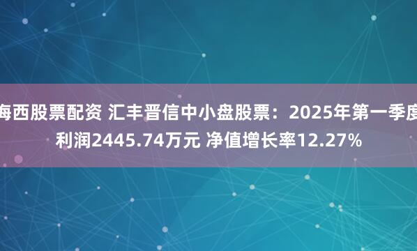 海西股票配资 汇丰晋信中小盘股票：2025年第一季度利润2445.74万元 净值增长率12.27%