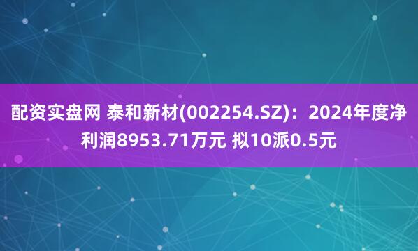 配资实盘网 泰和新材(002254.SZ)：2024年度净利润8953.71万元 拟10派0.5元
